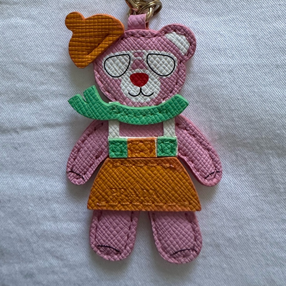 Prada Pink Bear Keychain with Orange and Green Details